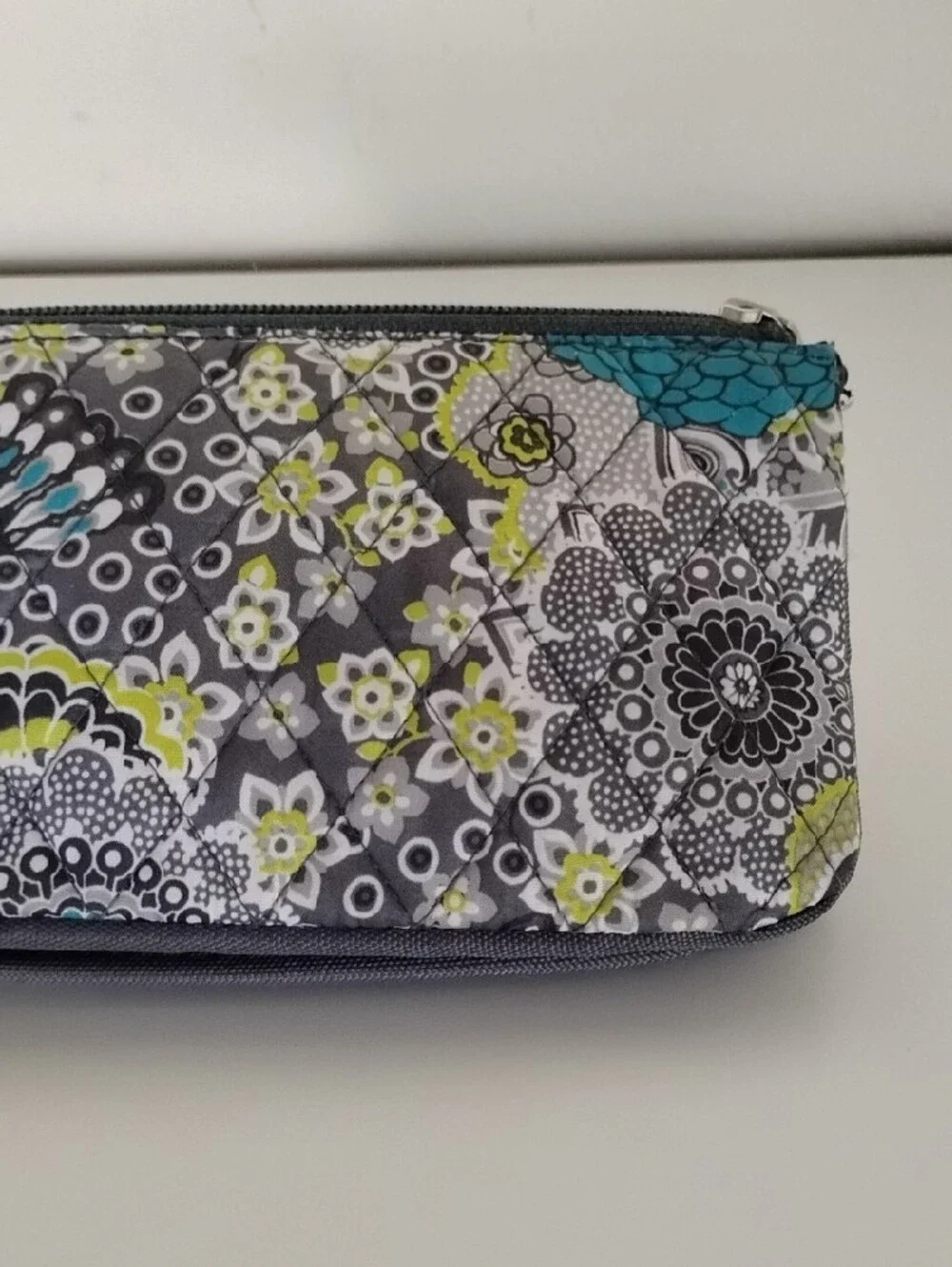 Studio C Floral Quilted Zip Pouch - Gray, Teal & Lime